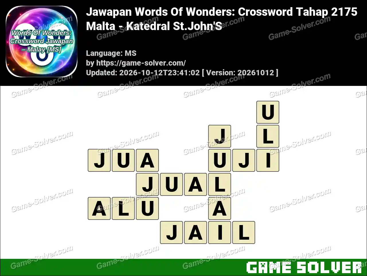 Jawapan Words Of Wonders: Crossword Tahap 2175 – Malta – Katedral St.John’S